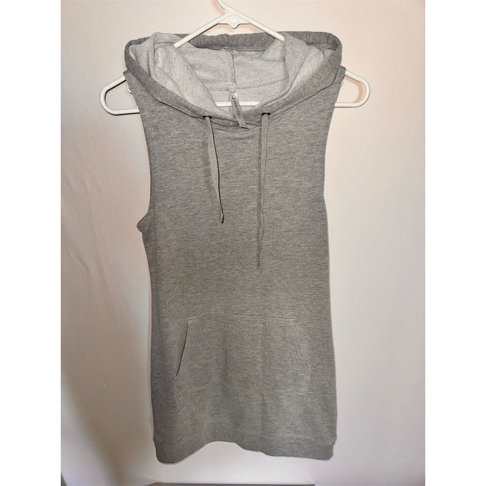 Fabletics Tunic Dress Womens Size L Heather Gray Sleeveless Hoodie Pocket